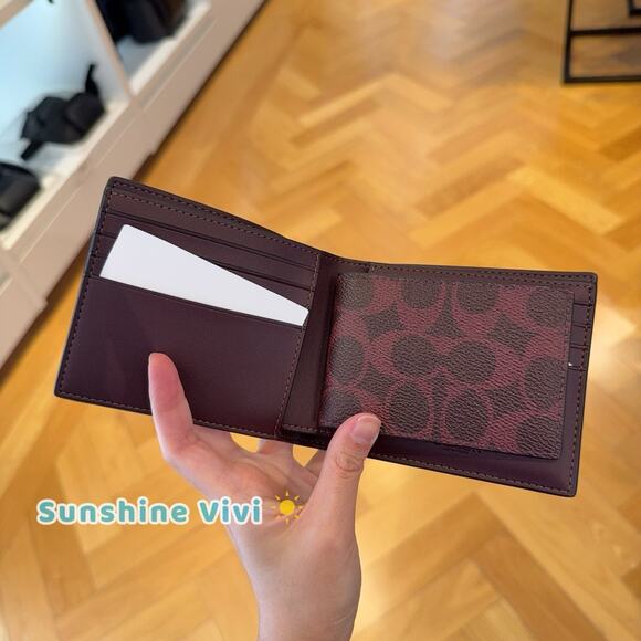 NWT Coach Men's 3-In-1 Wallet In Signature Canvas cw380 Black Currant - Picture 2 of 6